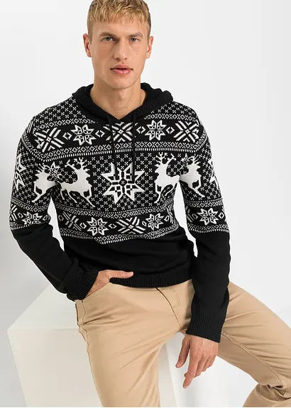 Bonprix Schöner Kapuzenpullover Mit Winterlichem Design Und Rippbündchen Maschinenwaschbar