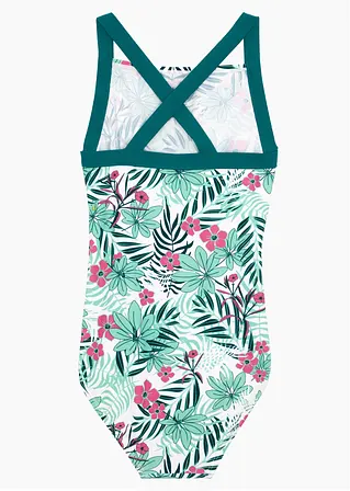 Bonprix Schöner Mädchen Badeanzug Mit Floralem Muster - Weiß