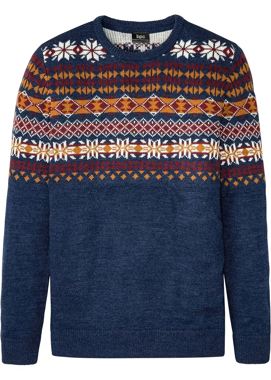 bonprix Schöner Norweger-Pullover mit Rundhalsausschnitt - blau