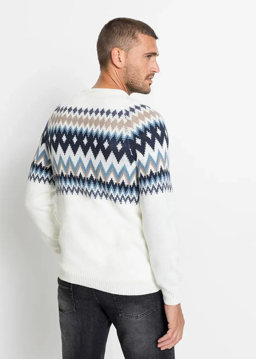Bonprix Schöner Norweger Pullover Mit Rundhalsausschnitt Und Rippbündchen Maschinenwaschbar