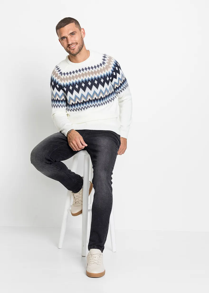Bonprix Schöner Norweger Pullover Mit Rundhalsausschnitt Und Rippbündchen Maschinenwaschbar