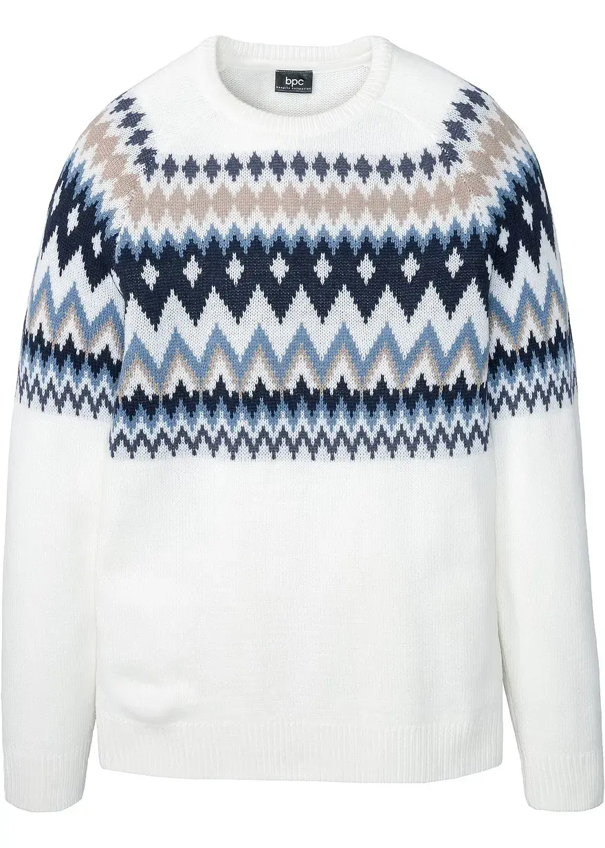 bonprix Schöner Norweger Pullover mit Rundhalsausschnitt und Rippbündchen maschinenwaschbar