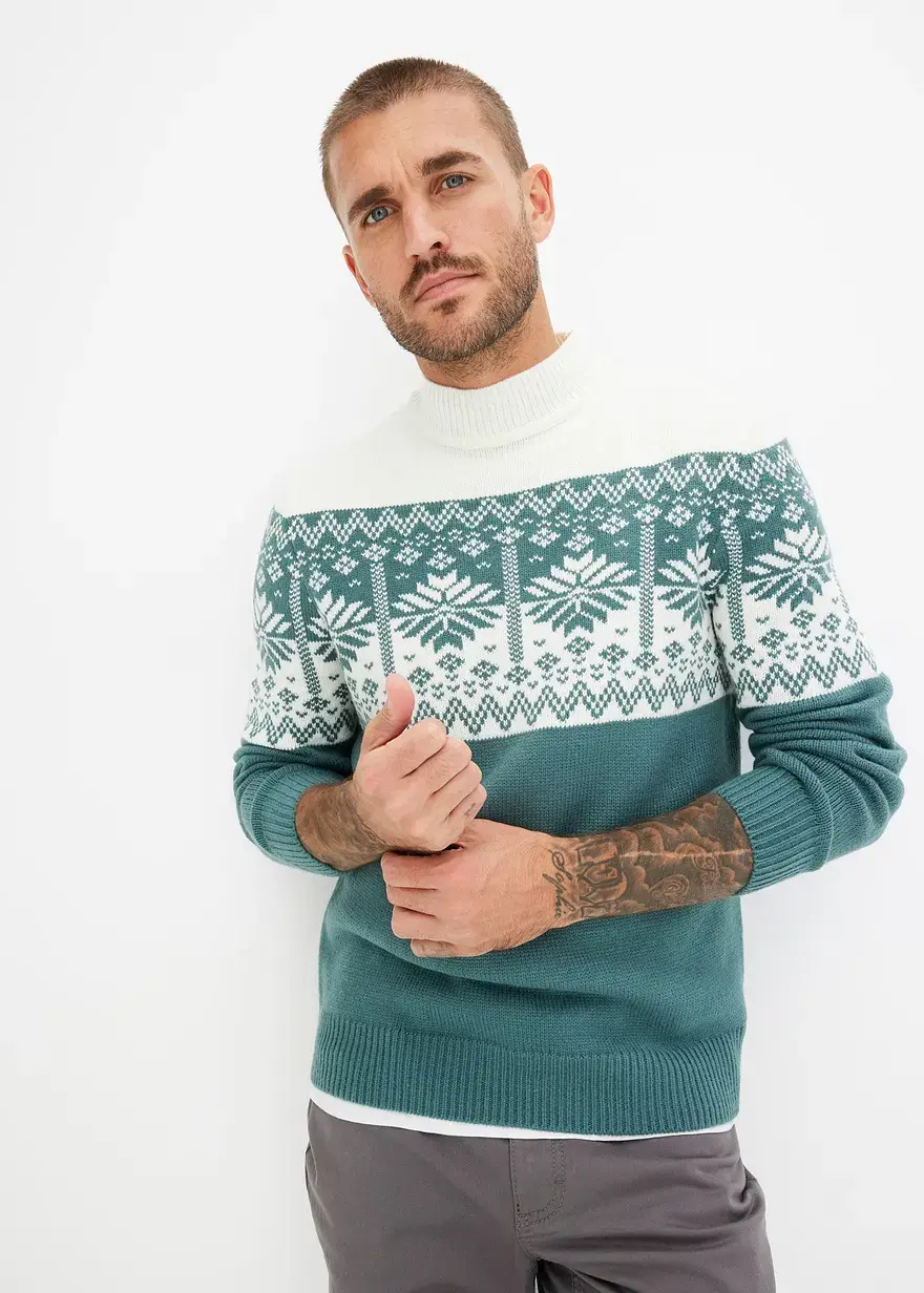 Bonprix Schöner Pullover Mit Stehkragen Und Norweger-Motiv - Weiß