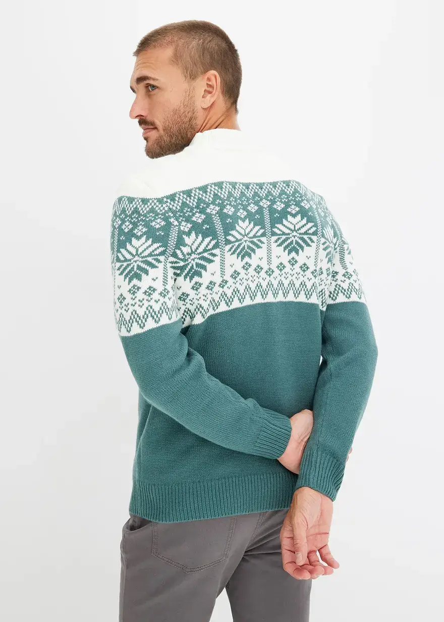 Bonprix Schöner Pullover Mit Stehkragen Und Norweger-Motiv - Weiß