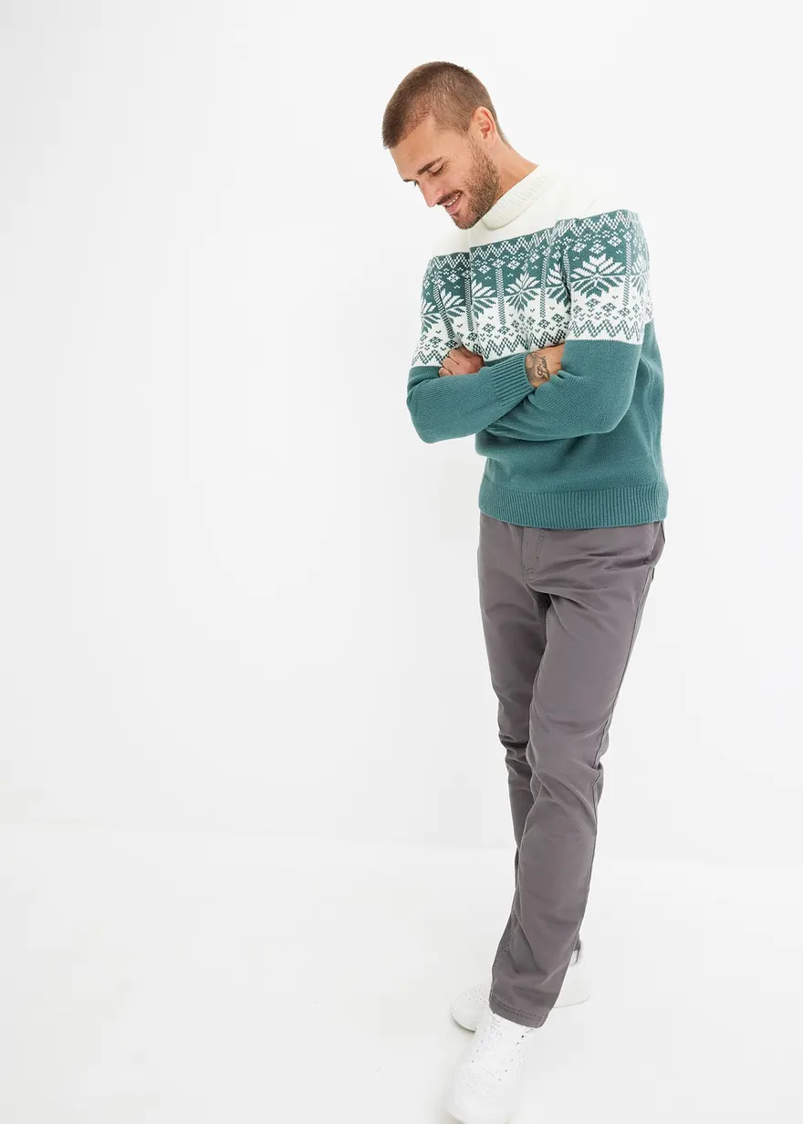 Bonprix Schöner Pullover Mit Stehkragen Und Norweger-Motiv - Weiß