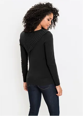 Bonprix Schöner Pullover Mit Strickmix Und Metall-Schnallen - Schwarz
