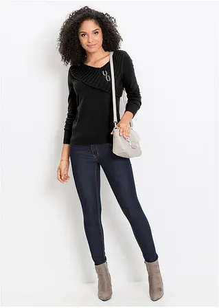 Bonprix Schöner Pullover Mit Strickmix Und Metall-Schnallen - Schwarz