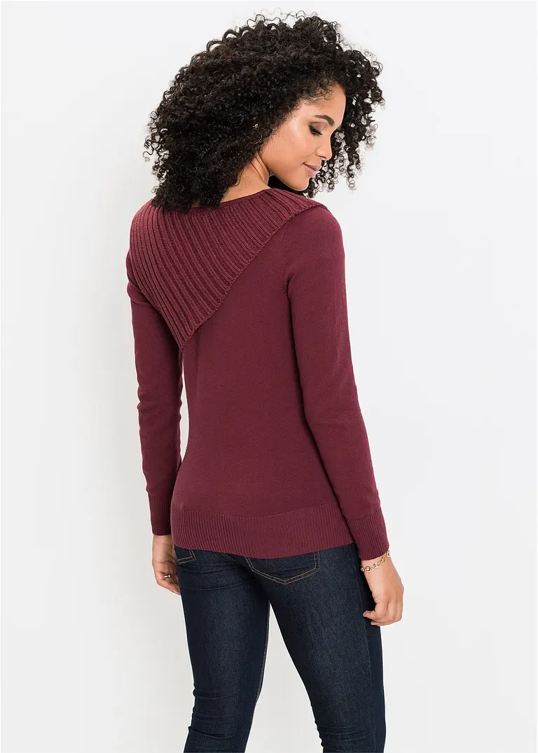 Bonprix Schöner Pullover Mit Strickmix Und Metall-Schnallen - Rot - Damen