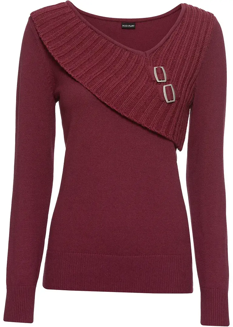 bonprix Schöner Pullover mit Strickmix und Metall-Schnallen - rot - Damen