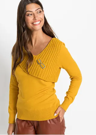 Bonprix Schöner Pullover Mit Strickmix Und Metall-Schnallen - Gelb