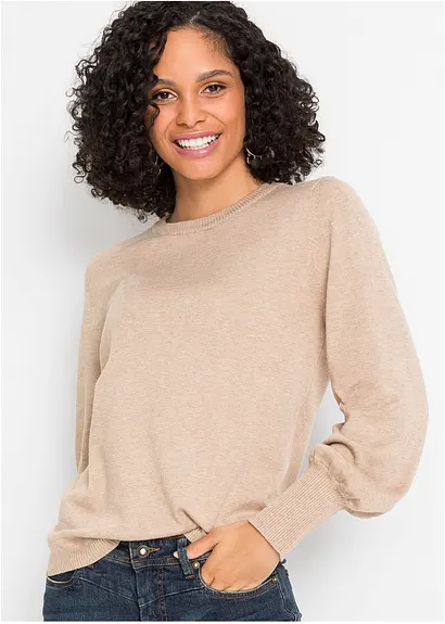 Bonprix Schöner Pullover Mit Tollem Ballon-Ärmel. - Beige