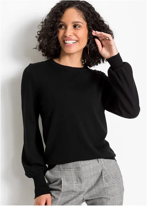 Bonprix Schöner Pullover Mit Tollem Ballon-Ärmel. - Schwarz