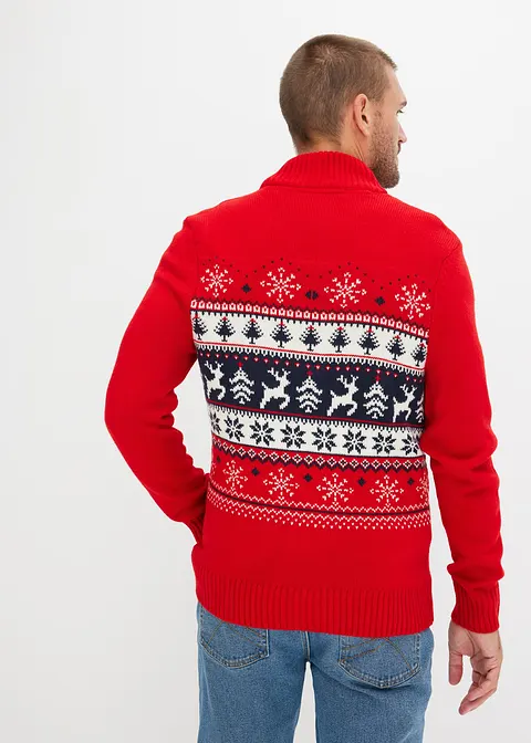 Bonprix Schöner Pullover Mit Troyerkragen Und Reißverschlussöffnung - Rot