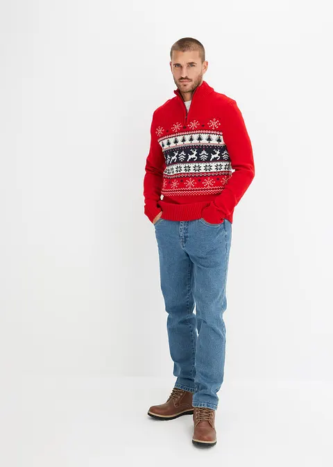 Bonprix Schöner Pullover Mit Troyerkragen Und Reißverschlussöffnung - Rot