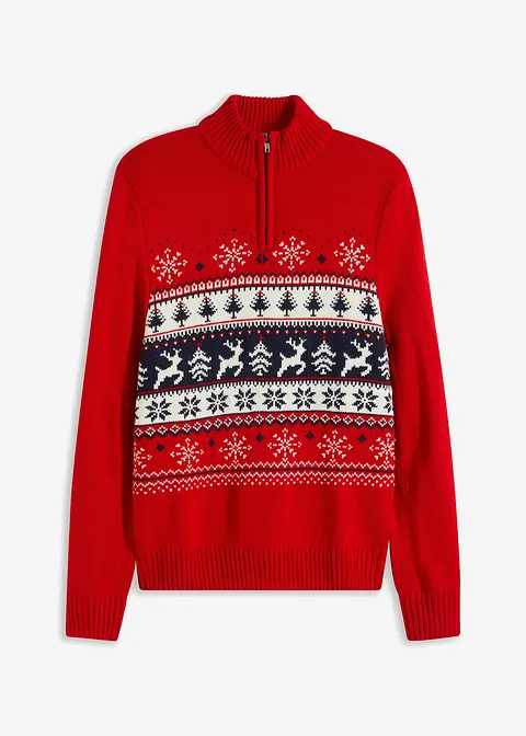 bonprix Schöner Pullover mit Troyerkragen und Reißverschlussöffnung - rot