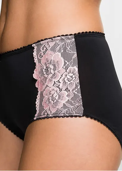 Bonprix Schöner Slip Mit Spitzeneinsatz An Der Seite - Schwarz + Rosa
