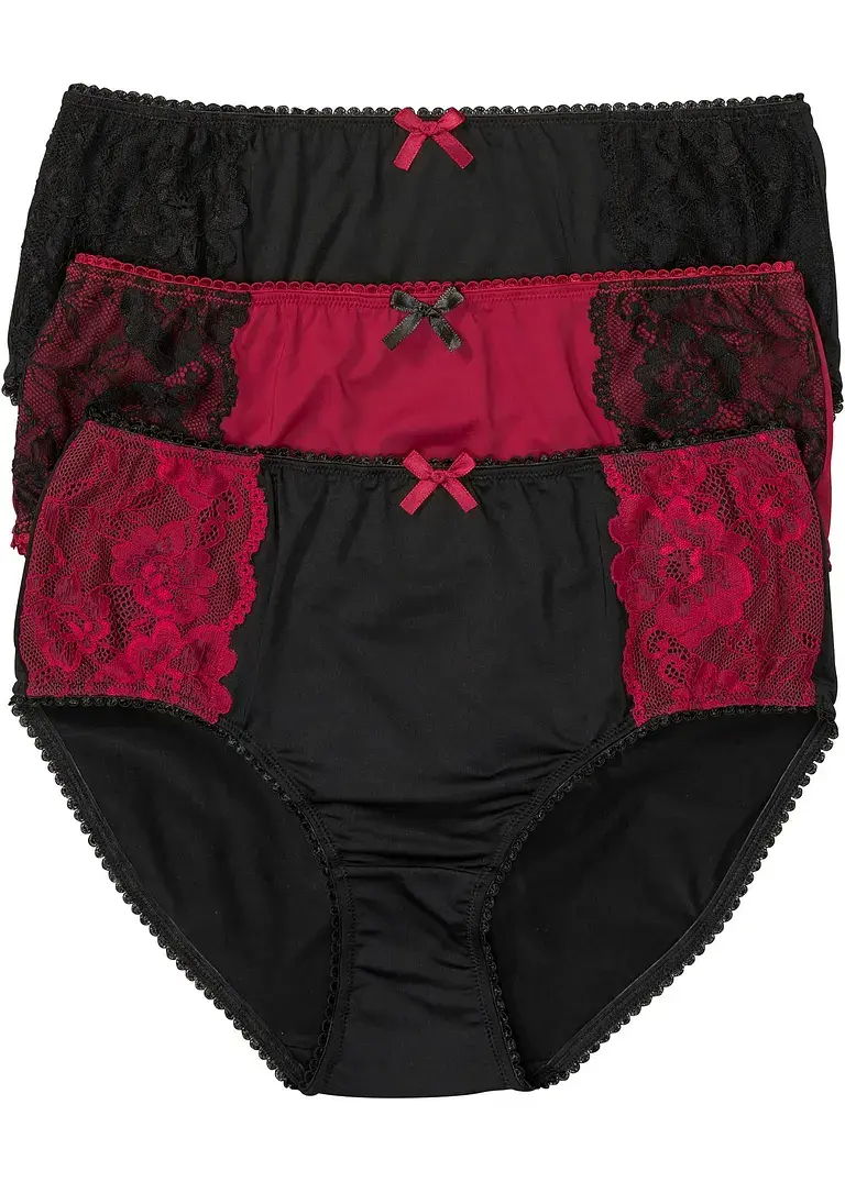 bonprix Schöner Slip mit Spitzeneinsatz an der Seite - schwarz + abendrot