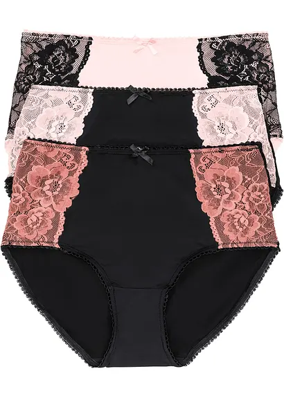 bonprix Schöner Slip mit Spitzeneinsatz an der Seite - schwarz + rosa