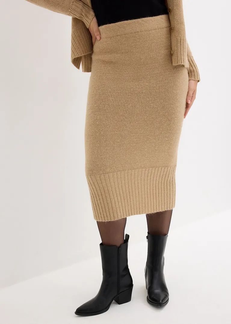 Bonprix Schöner Strickrock Mit Schlitz Für Mehr Bewegungsfreiheit - Beige