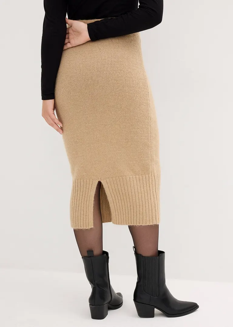 Bonprix Schöner Strickrock Mit Schlitz Für Mehr Bewegungsfreiheit - Beige
