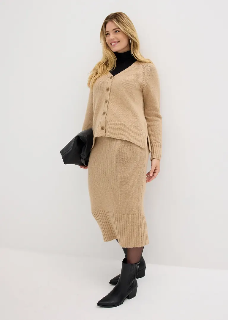 Bonprix Schöner Strickrock Mit Schlitz Für Mehr Bewegungsfreiheit - Beige