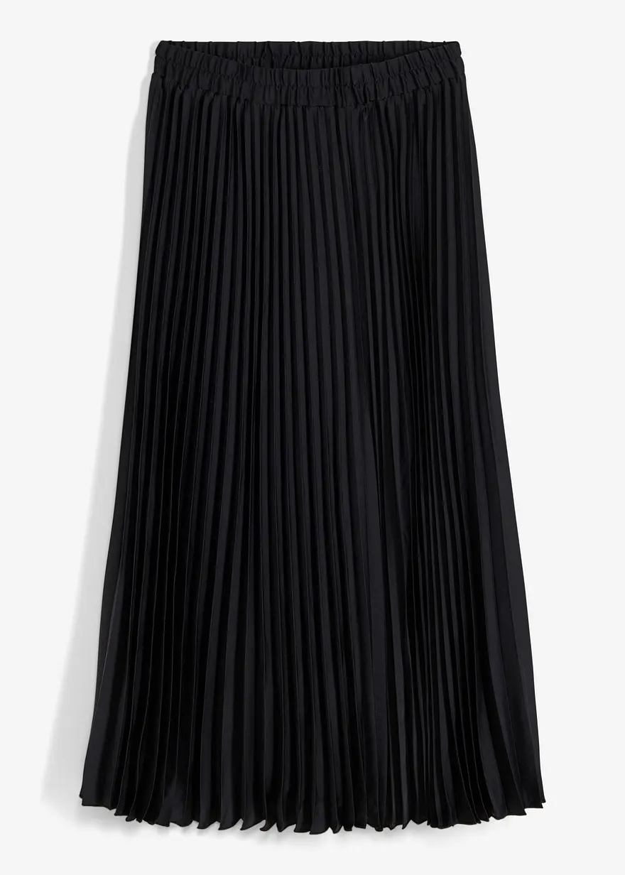 bonprix Schöner weit schwingender Satin Plissée-Rock - schwarz