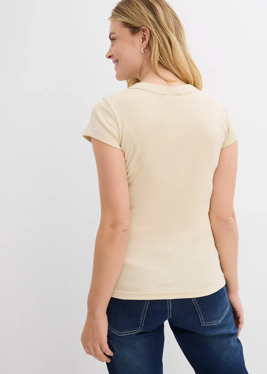 Bonprix Schönes Basic-Kurzarm-T-Shirt - Hellsand/naturstein