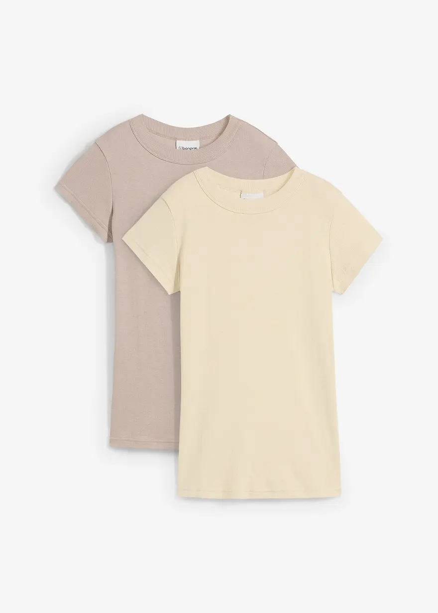 bonprix Schönes Basic-Kurzarm-T-Shirt - hellsand/naturstein