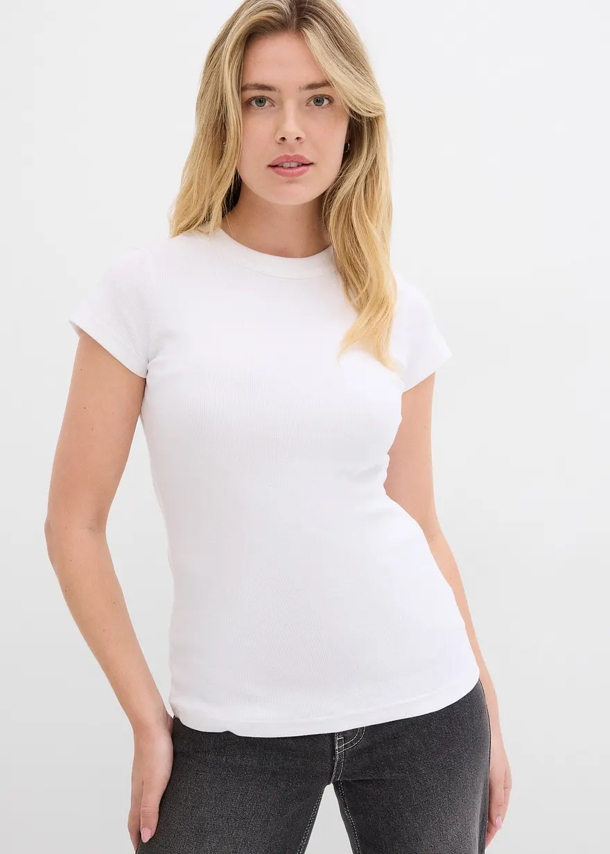 Bonprix Schönes Basic-Kurzarm-T-Shirt - Weiß/schwarz - Damen