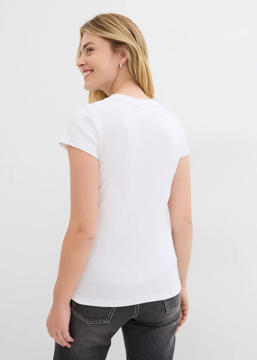 Bonprix Schönes Basic-Kurzarm-T-Shirt - Weiß/schwarz - Damen