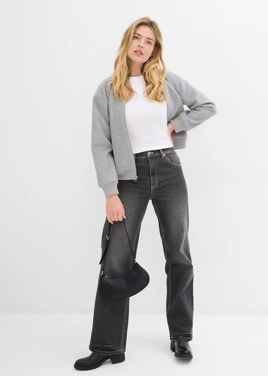 Bonprix Schönes Basic-Kurzarm-T-Shirt - Weiß/schwarz - Damen