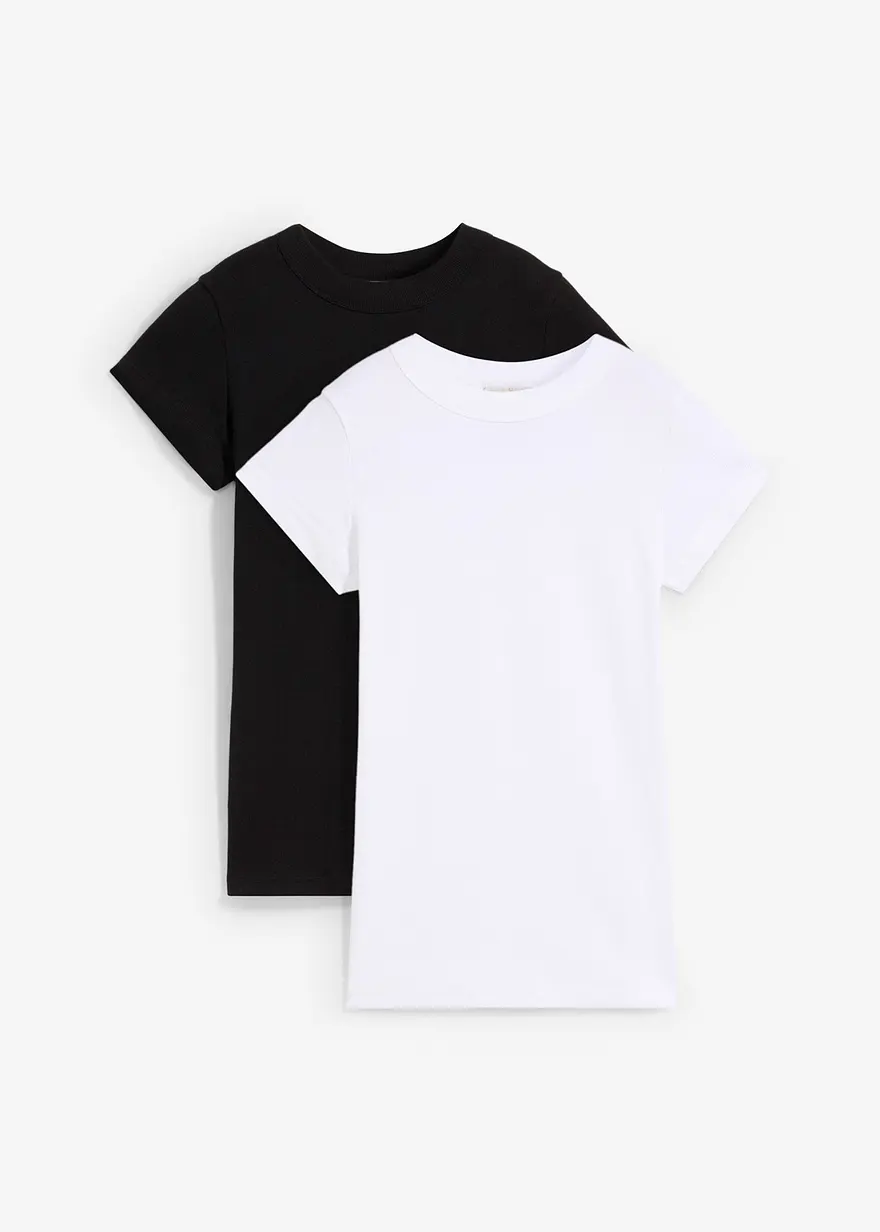 bonprix Schönes Basic-Kurzarm-T-Shirt - weiß/schwarz - Damen