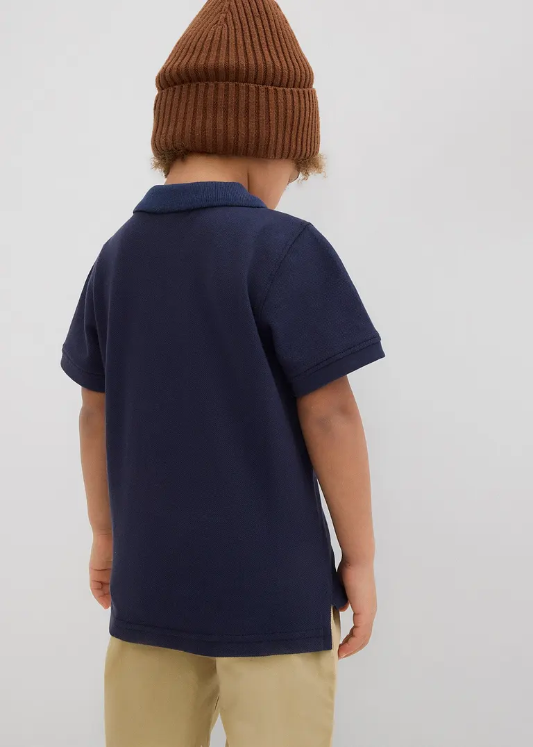 Bonprix Schönes Basic Poloshirt Für Jungen Mit Seitenschlitzen - Blau