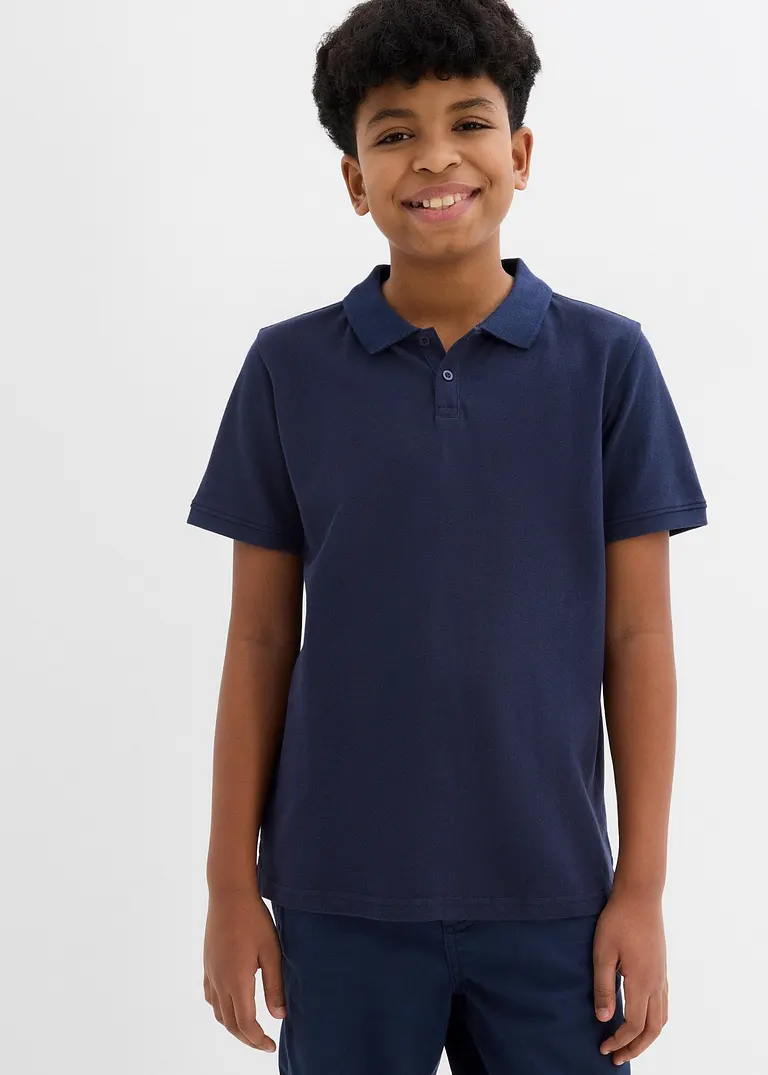 Bonprix Schönes Basic Poloshirt Für Jungen Mit Seitenschlitzen - Blau