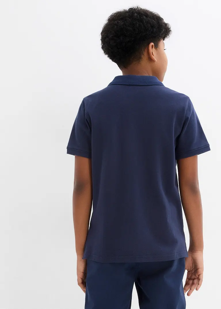 Bonprix Schönes Basic Poloshirt Für Jungen Mit Seitenschlitzen - Blau