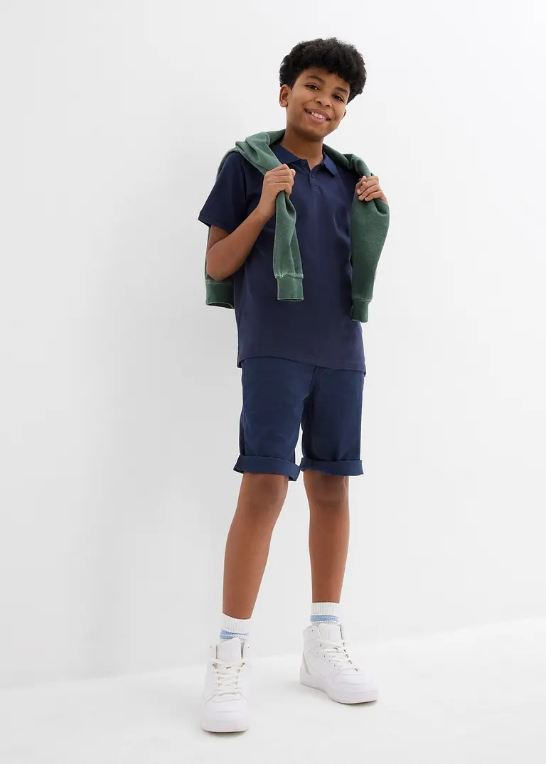 Bonprix Schönes Basic Poloshirt Für Jungen Mit Seitenschlitzen - Blau