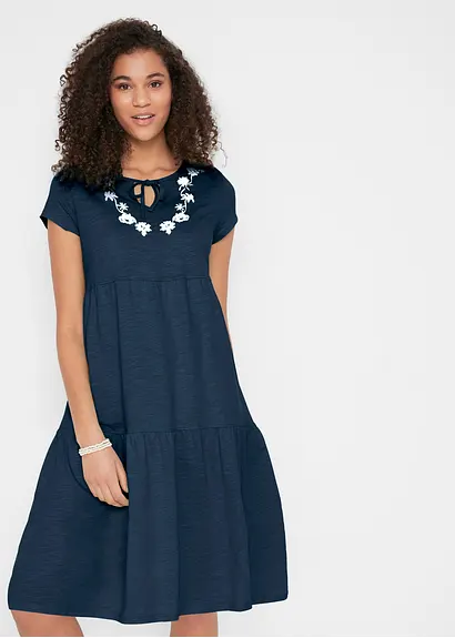 Bonprix Schönes Baumwoll-Tunika-Kleid Mit Volants Und Dekorativem Ausschnitt