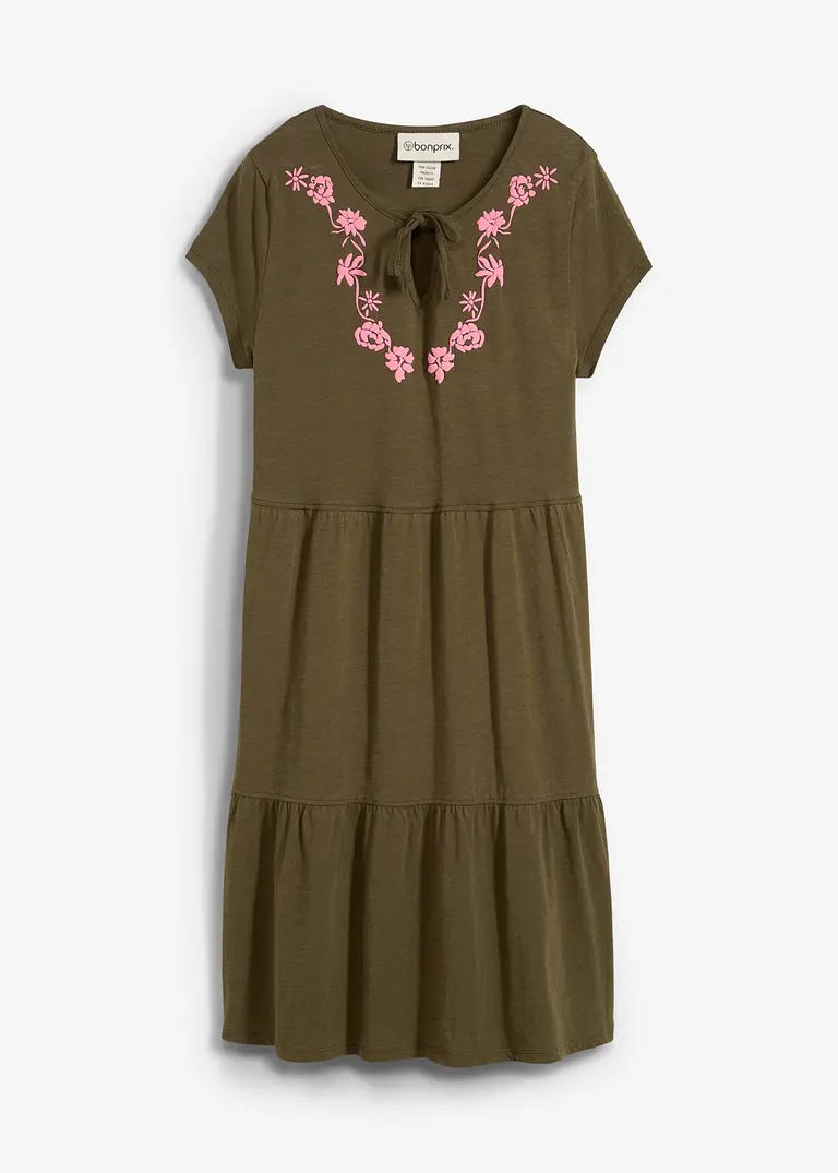 bonprix Schönes Baumwoll-Tunika-Kleid mit Volants und dekorativem Ausschnitt