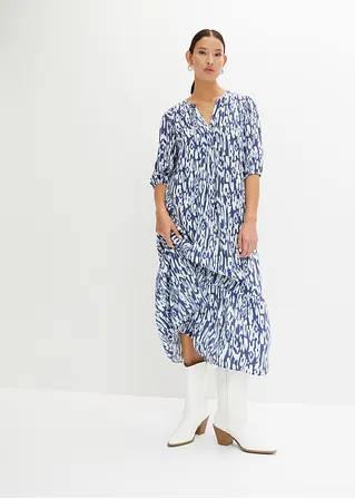 Bonprix Schönes Bedrucktes Maxikleid Mit Volant Und Puffärmeln - Blau