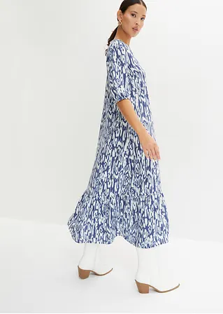 Bonprix Schönes Bedrucktes Maxikleid Mit Volant Und Puffärmeln - Blau