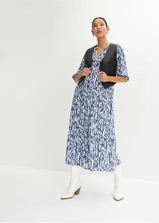 Bonprix Schönes Bedrucktes Maxikleid Mit Volant Und Puffärmeln - Blau