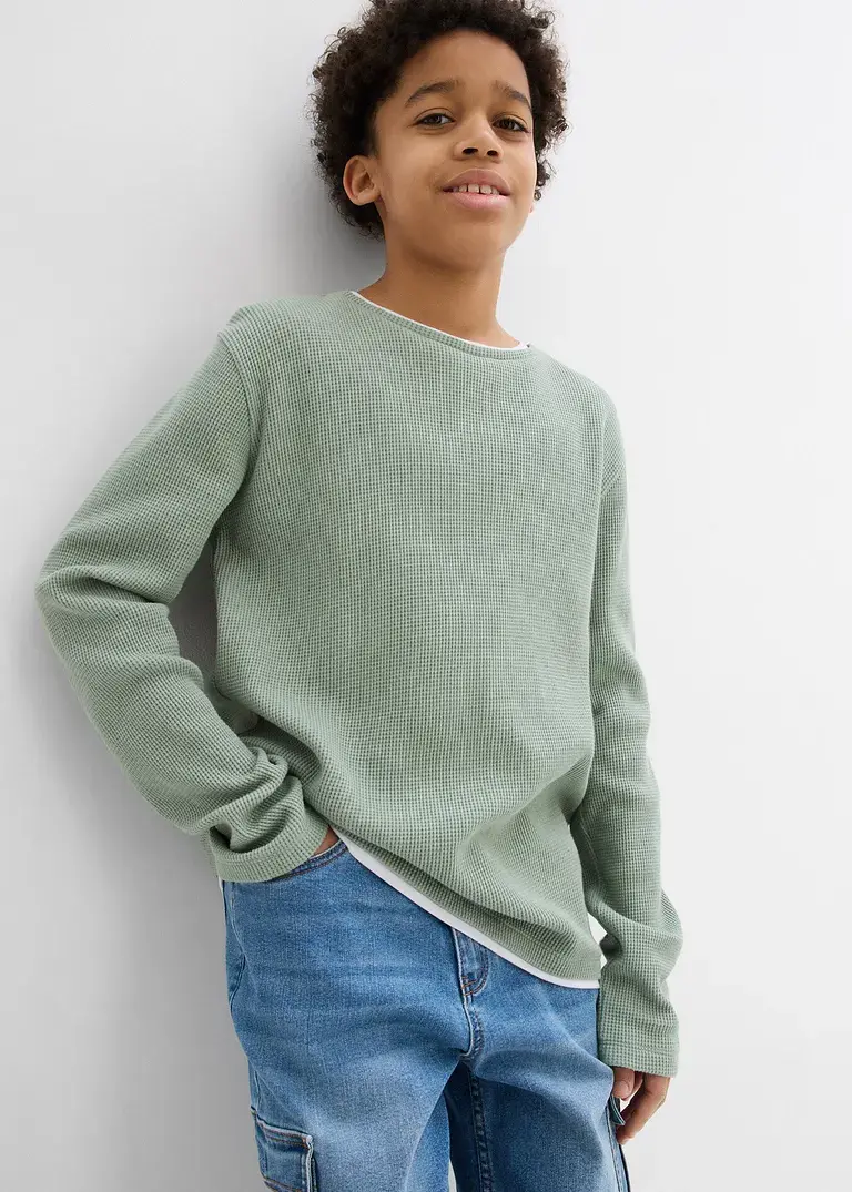 Bonprix Schönes Jungen Langarmshirt In 2 In 1 Optik Mit Rundhalsausschnitt