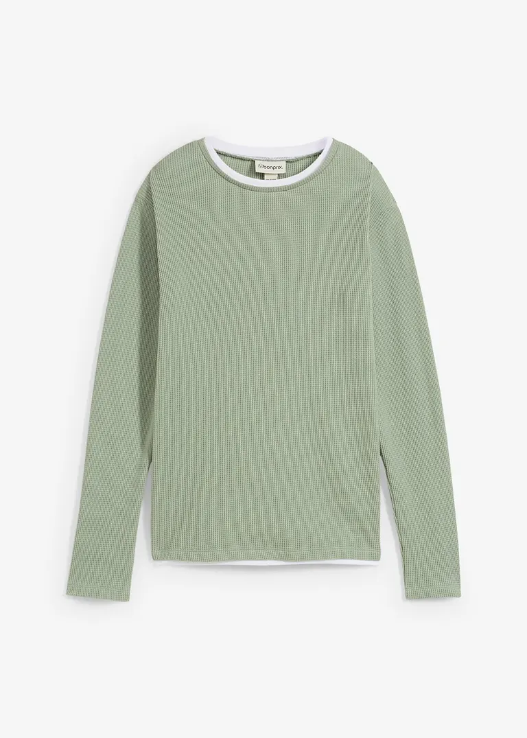 bonprix Schönes Jungen Langarmshirt in 2 in 1 Optik mit Rundhalsausschnitt