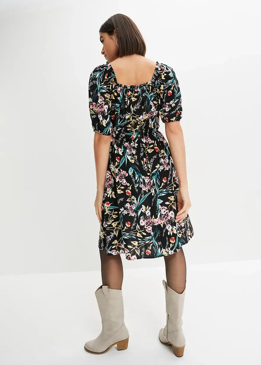 Bonprix Schönes Kleid Mit Kurzen Puffärmeln. - Schwarz - Damen