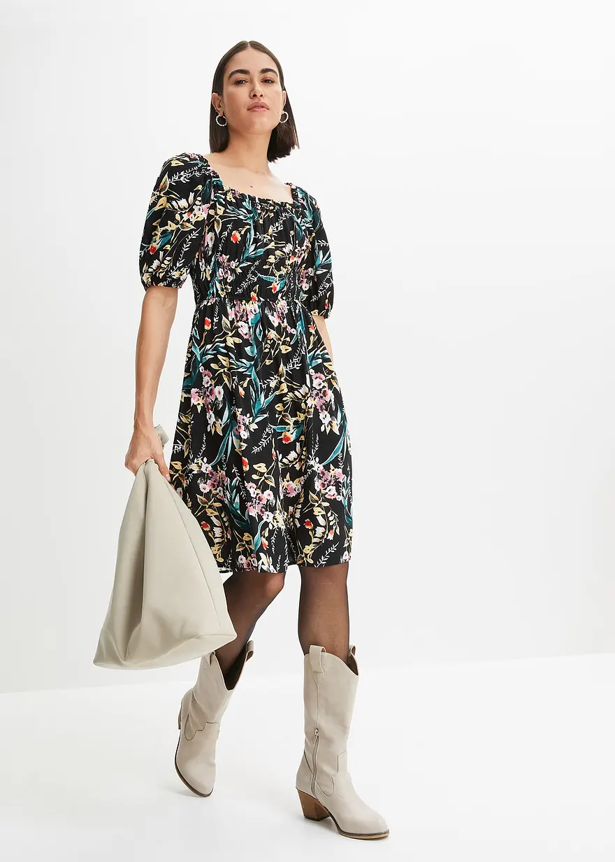 Bonprix Schönes Kleid Mit Kurzen Puffärmeln. - Schwarz - Damen