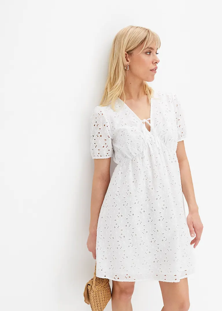 Bonprix Schönes Kleid Mit Lochstickerei - Weiß - Damen