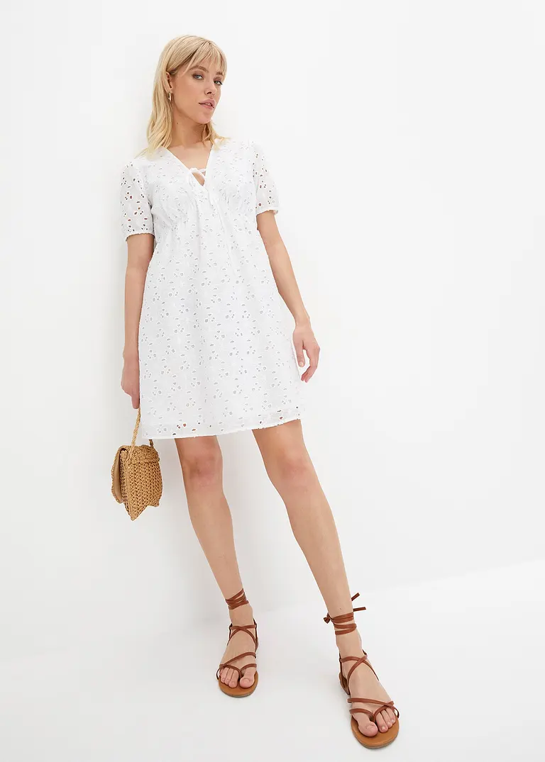 Bonprix Schönes Kleid Mit Lochstickerei - Weiß - Damen