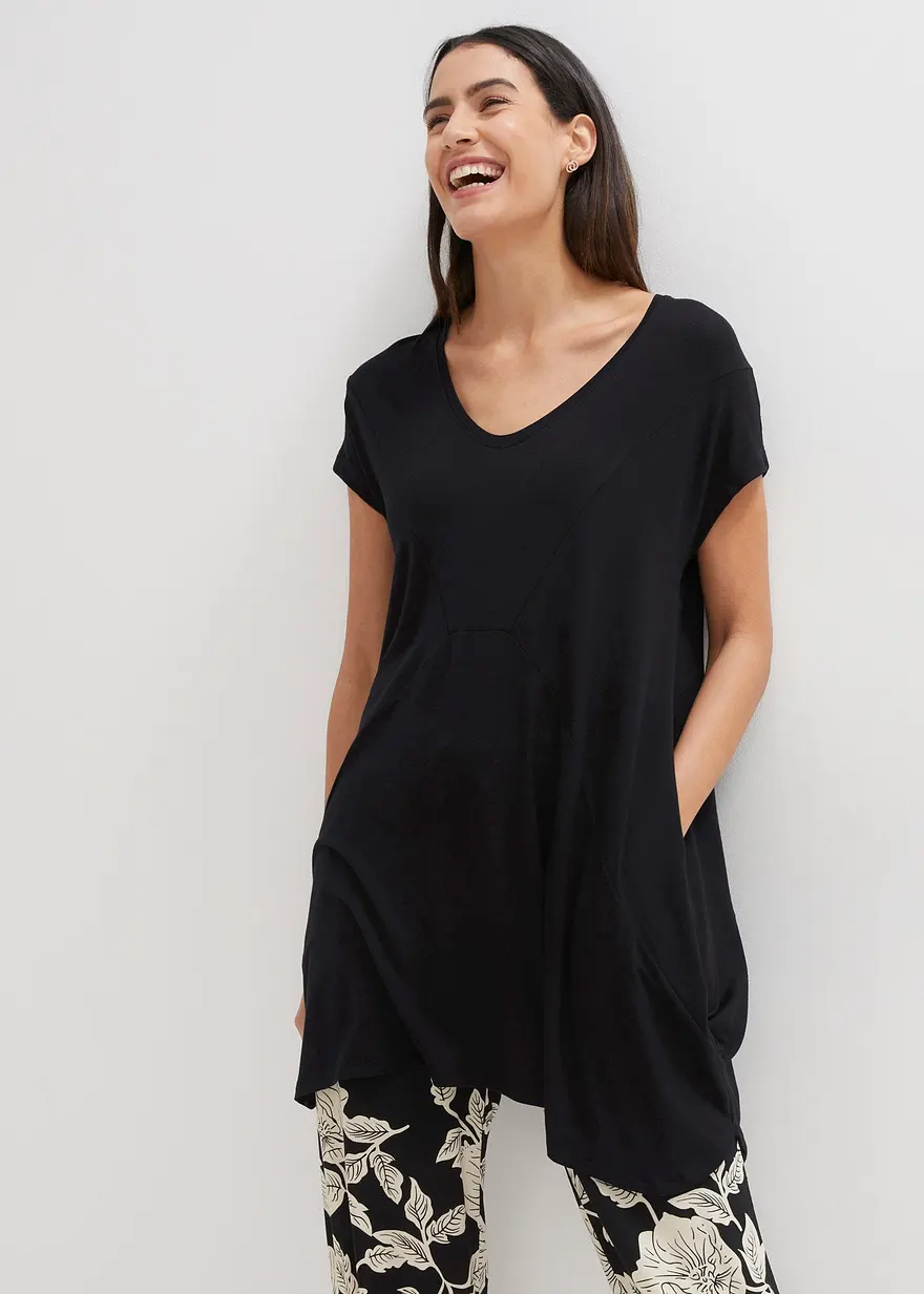 Bonprix Schönes Long-Top In A-Shape Passform - Schwarz - Damen