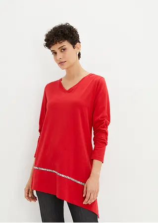 Bonprix Schönes Longshirt Mit Asymmetrischen Schnitt Und Glitzer - Rot
