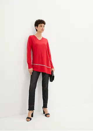 Bonprix Schönes Longshirt Mit Asymmetrischen Schnitt Und Glitzer - Rot